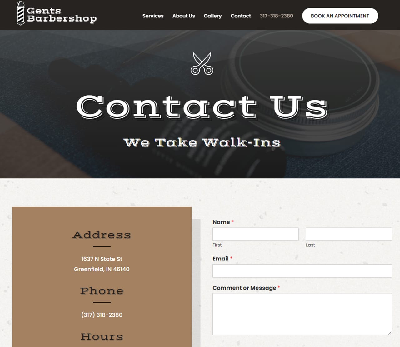 Gents Barbershop Contact Us Page