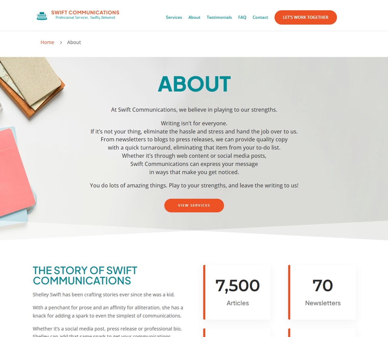 Swift Communications Website About Page