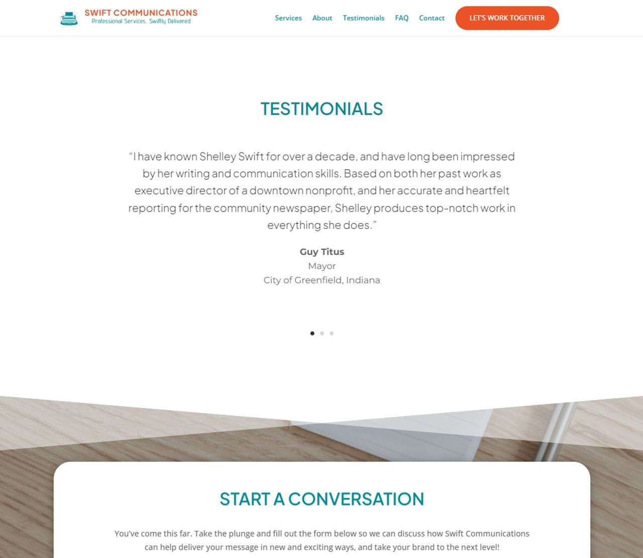 Swift Communications Website Testimonials Section