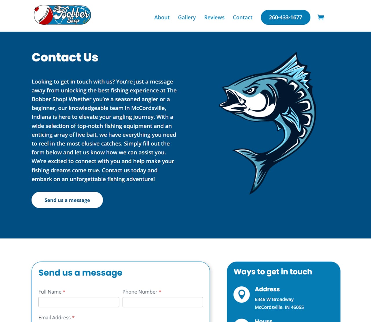 The Bobber Shop Website Contact Page Thumbnail