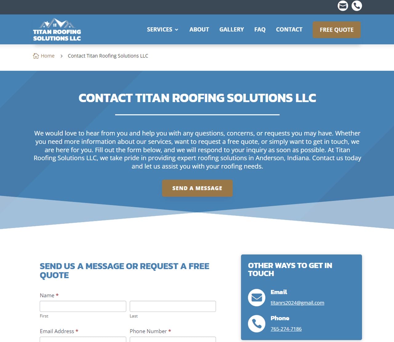 Titan Roofing Solutions Website Contact Page Thumbnail