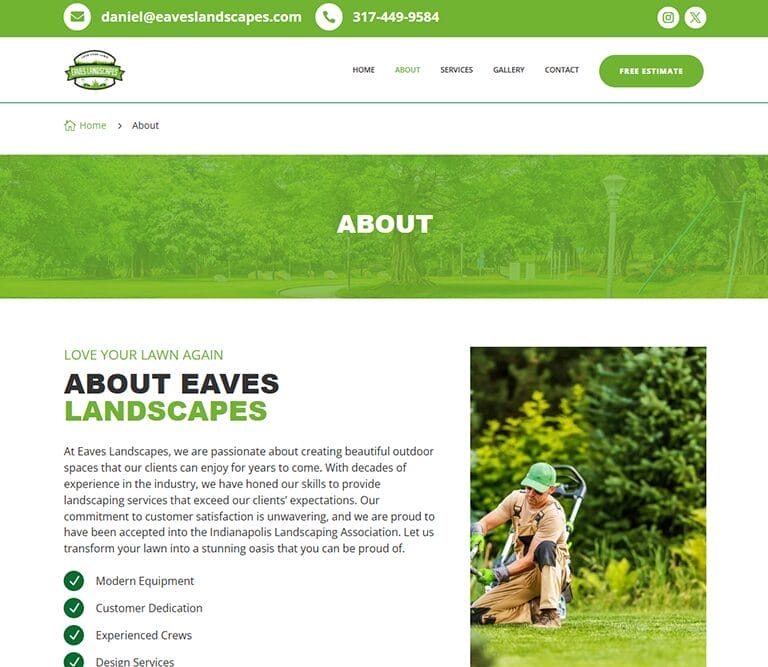 Eaves Landscapes Website About Page Thumbnail